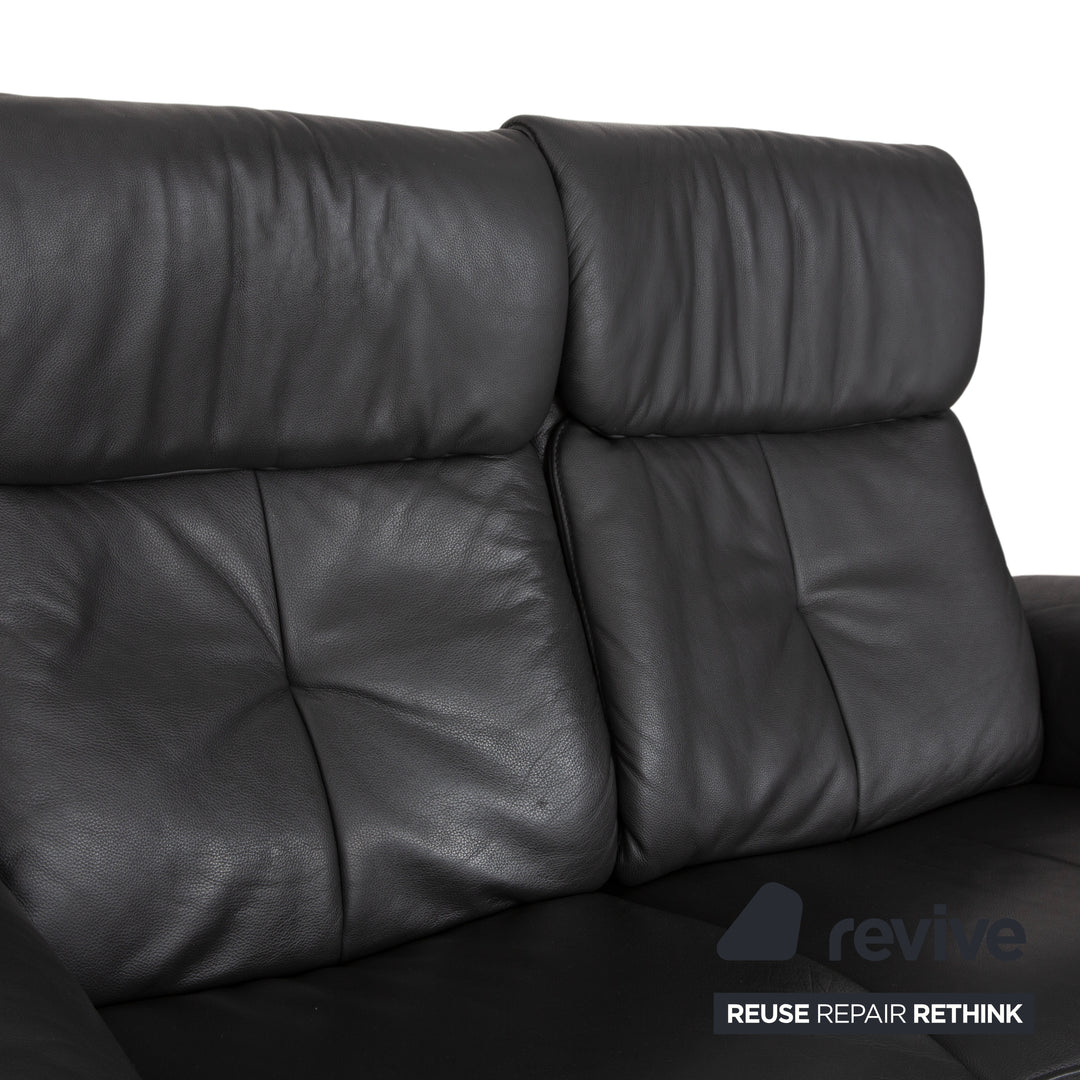 Mondo Varia, canapé deux places en cuir gris anthracite à commande manuelle