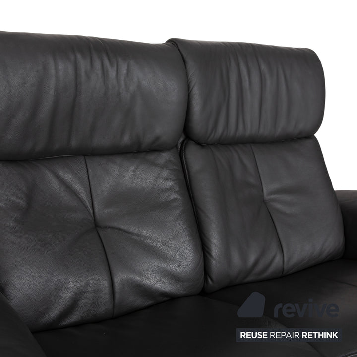 Mondo Varia, canapé deux places en cuir gris anthracite à commande manuelle