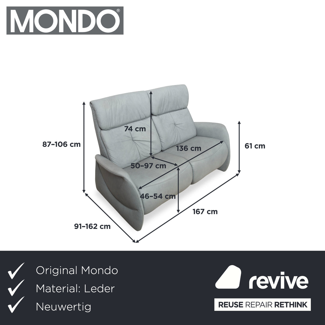 Mondo Varia Leder Zweisitzer Grau Blau elektrische Funktion Sofa Couch