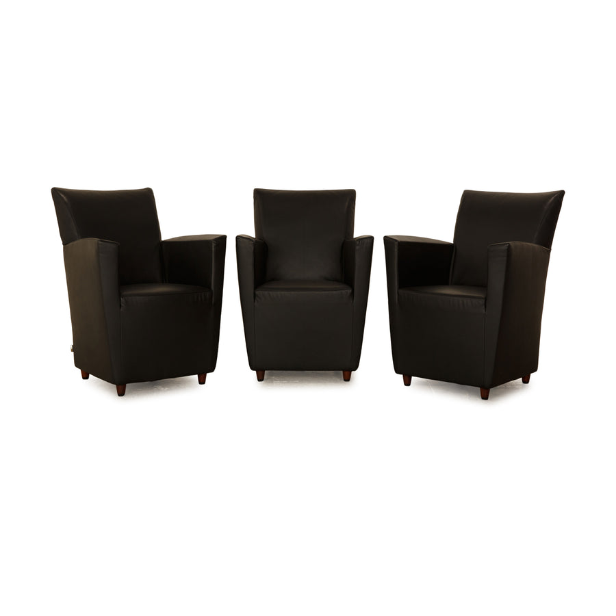 Montis leather armchair set black 3x armchairs
