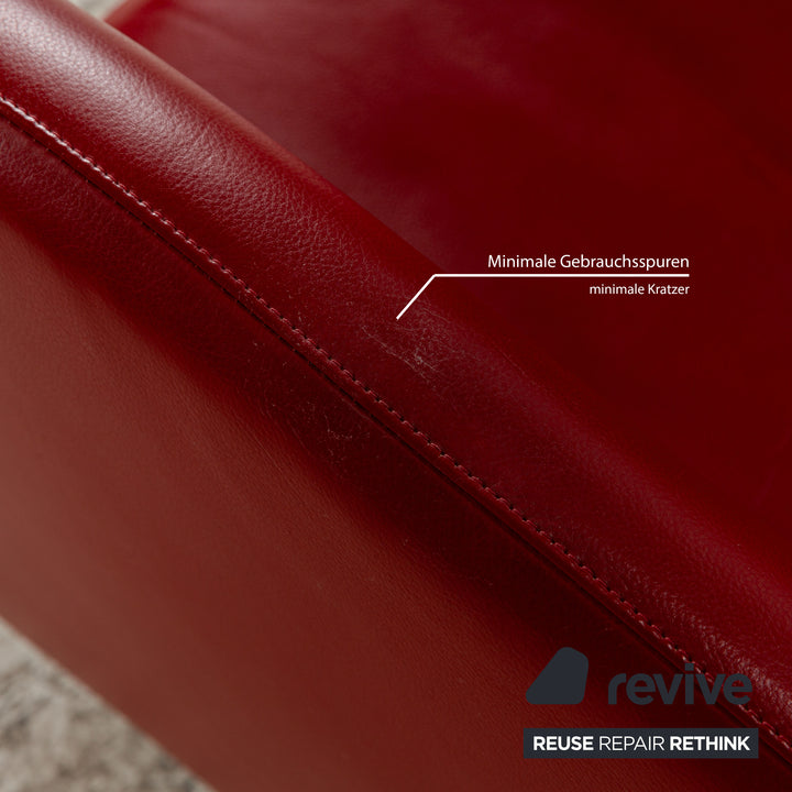 Montis Loge Leather Armchair and Stool Red