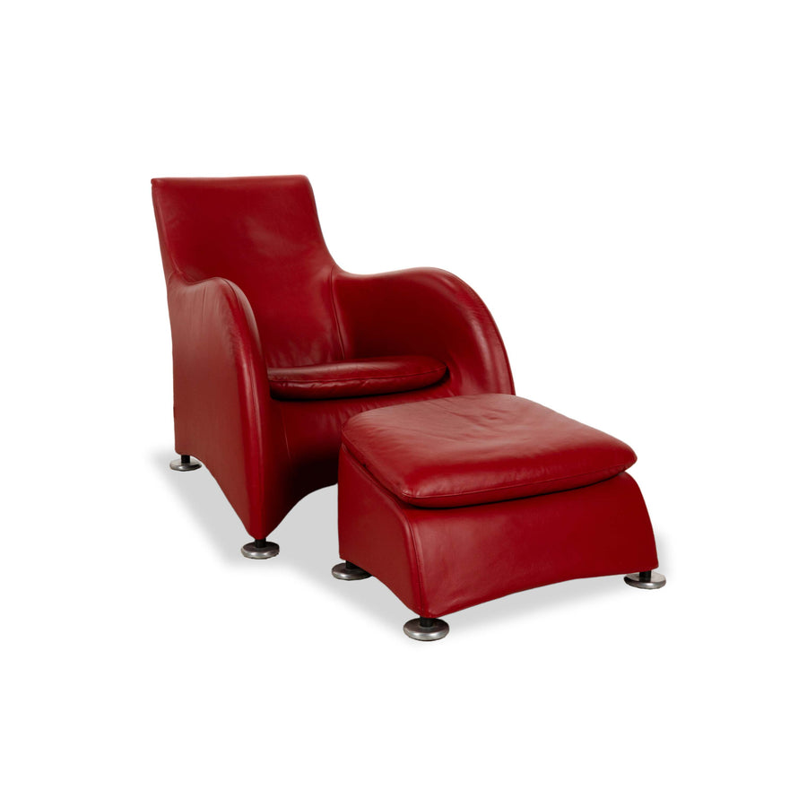 Montis Loge Leather Armchair and Stool Red