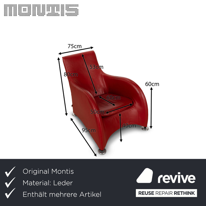 Montis Loge Leather Armchair and Stool Red