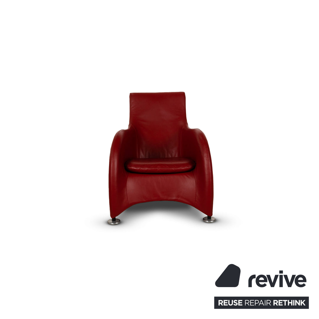 Montis Loge Leather Armchair and Stool Red
