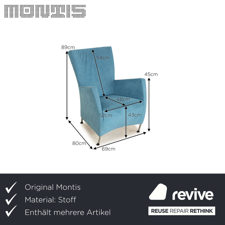 Montis Windy fabric armchair set blue stool