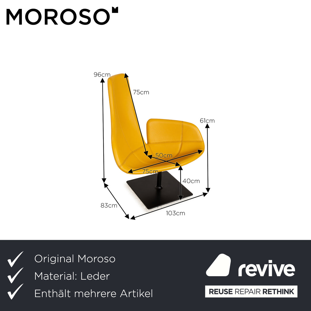 Moroso Fjord Leather Armchair Set Yellow Swivel Function