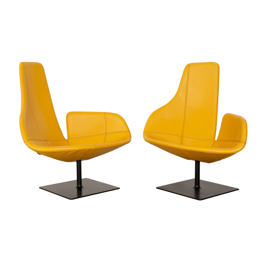 Moroso Fjord Leather Armchair Set Yellow Swivel Function