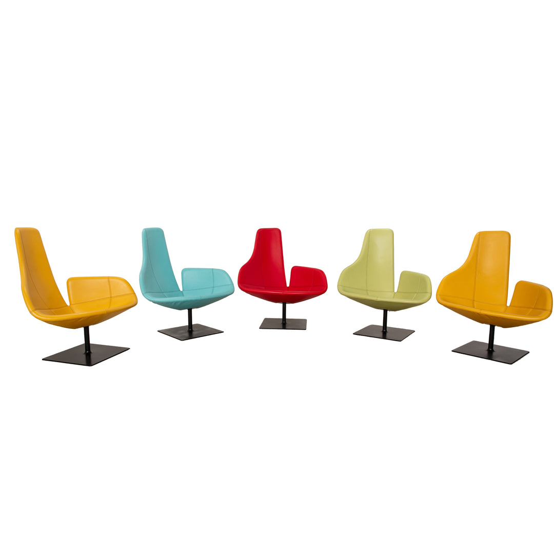 Moroso Fjord Leather Armchair Set Yellow Swivel Function