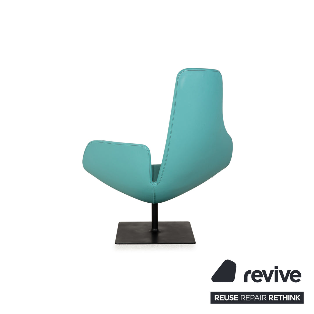 Moroso Fjord Fauteuil En Cuir Bleu Turquoise Fonction Pivotante