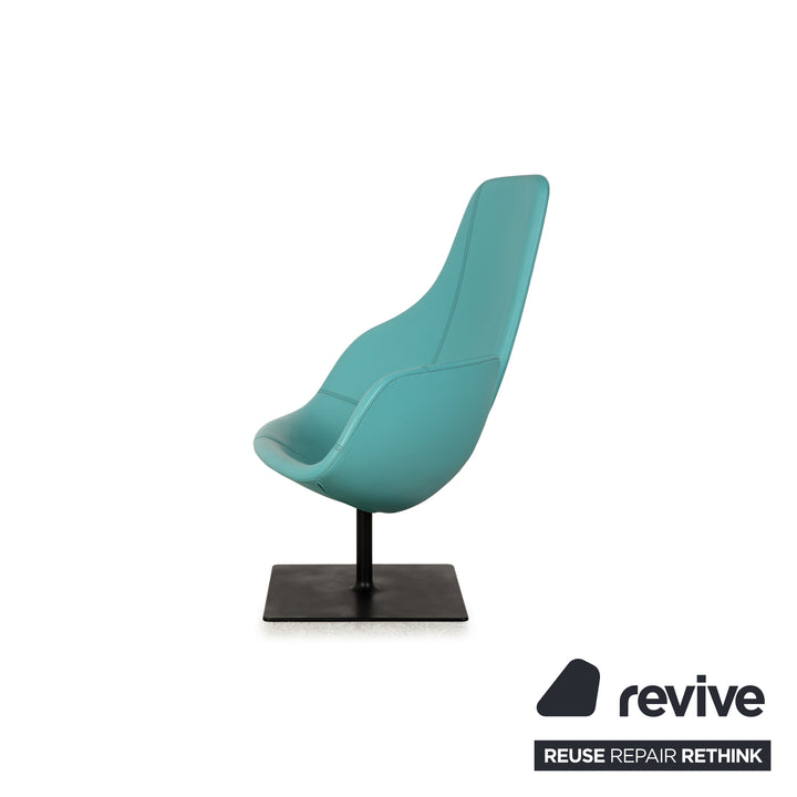 Moroso Fjord Leather Armchair Turquoise Blue Swivel Function