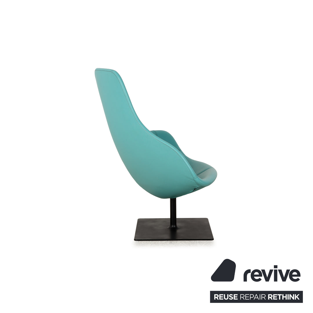 Moroso Fjord Leather Armchair Turquoise Blue Swivel Function