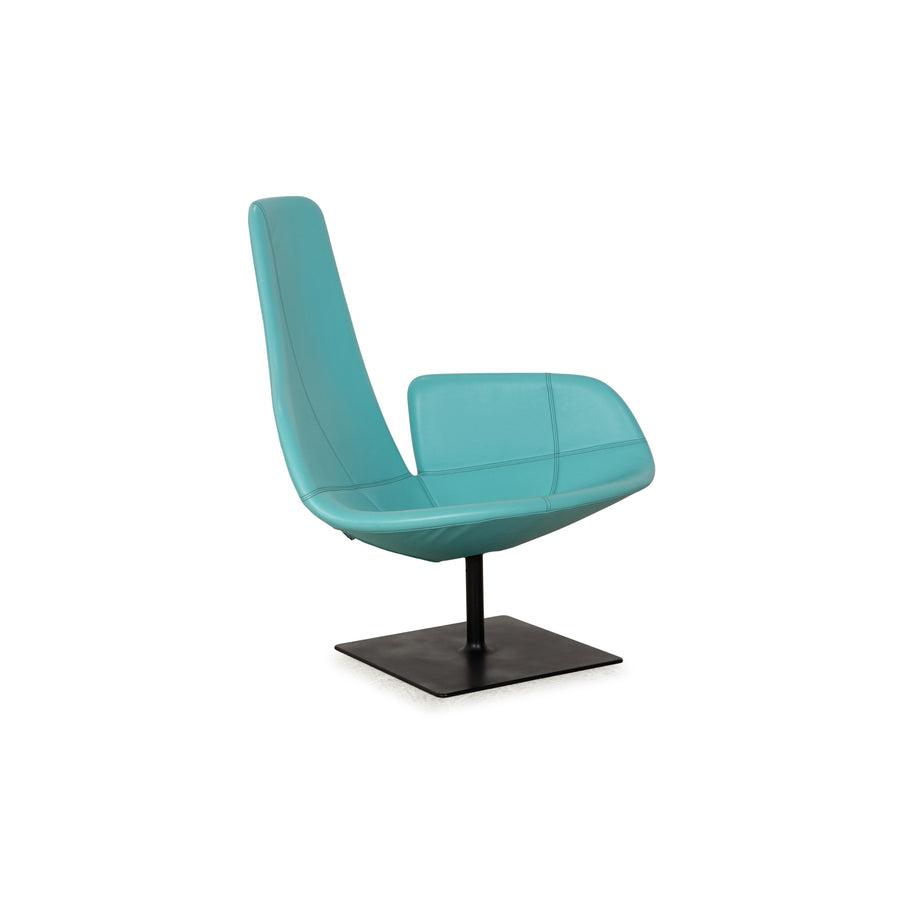 Moroso Fjord Leather Armchair Turquoise Blue Swivel Function