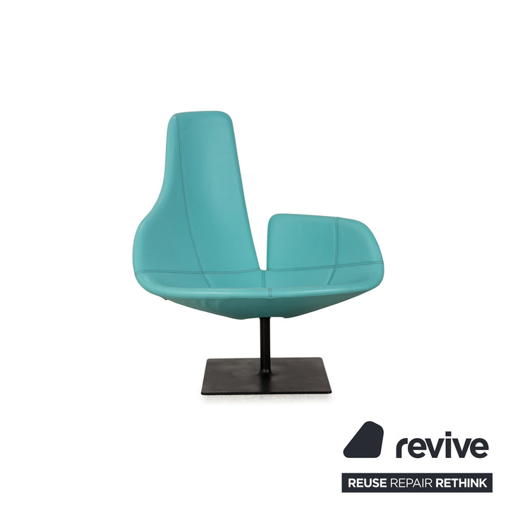 Moroso Fjord Leather Armchair Turquoise Blue Swivel Function