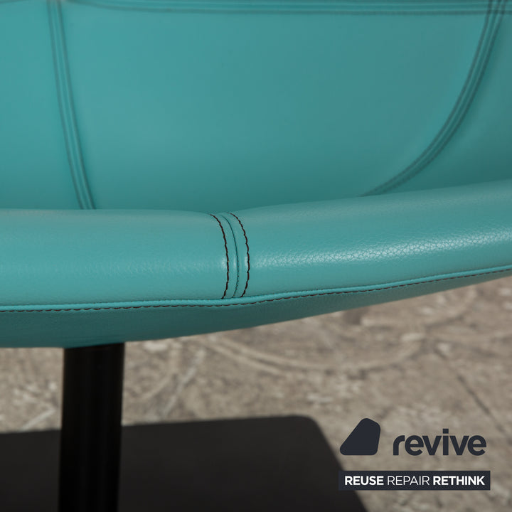 Moroso Fjord Leather Armchair Turquoise Blue Swivel Function