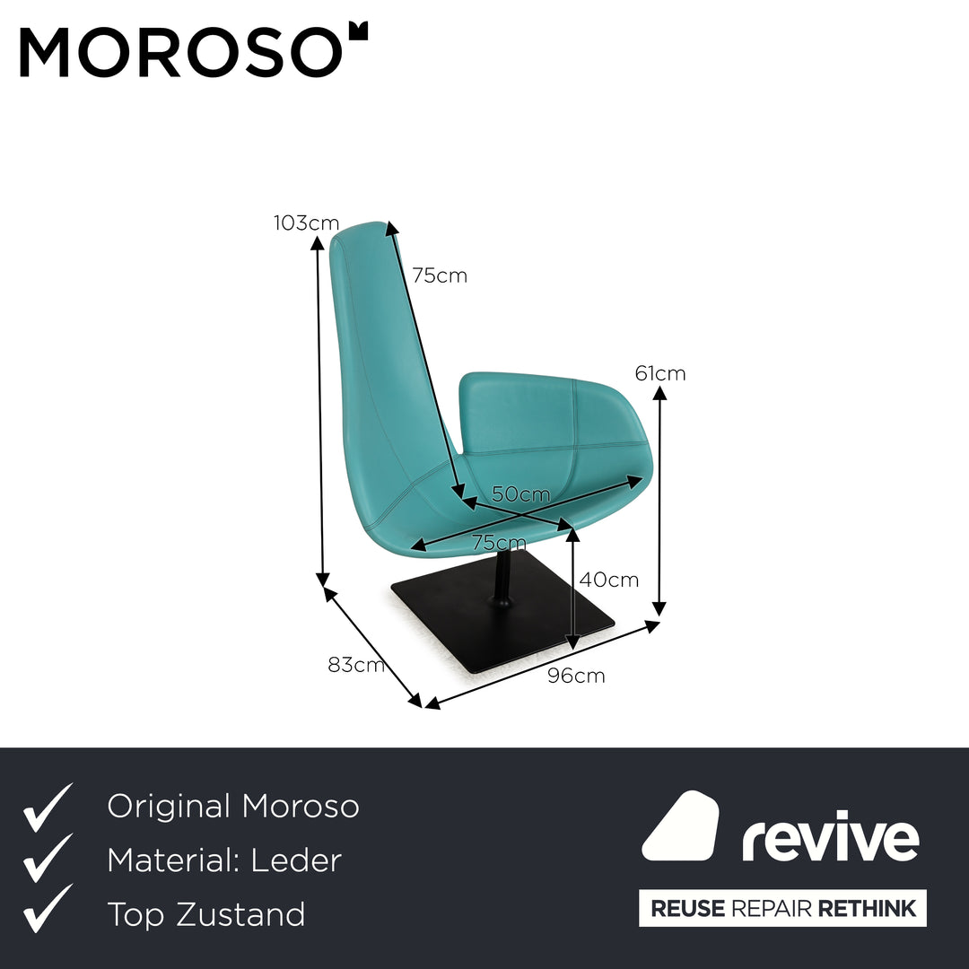 Moroso Fjord Leather Armchair Turquoise Blue Swivel Function