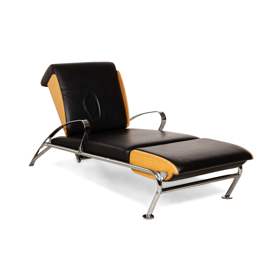 Chaise longue en bois et cuir Moroso Futuro noir, fonction manuelle