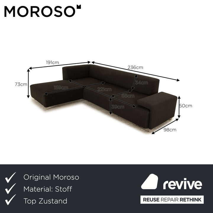 Moroso Lowland Fabric Corner Sofa Dark Gray Recamiere Left Sofa Couch