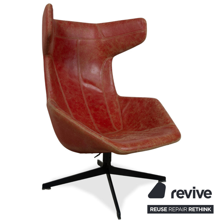 Moroso Take A Line For A Walk 389 Leder Sessel Rot inkl. Hocker von Alfredo Häberli