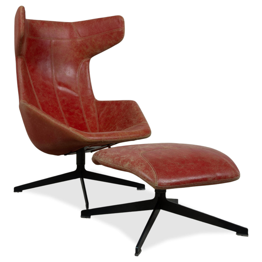 Moroso Take A Line For A Walk 389 Leder Sessel Rot inkl. Hocker von Alfredo Häberli