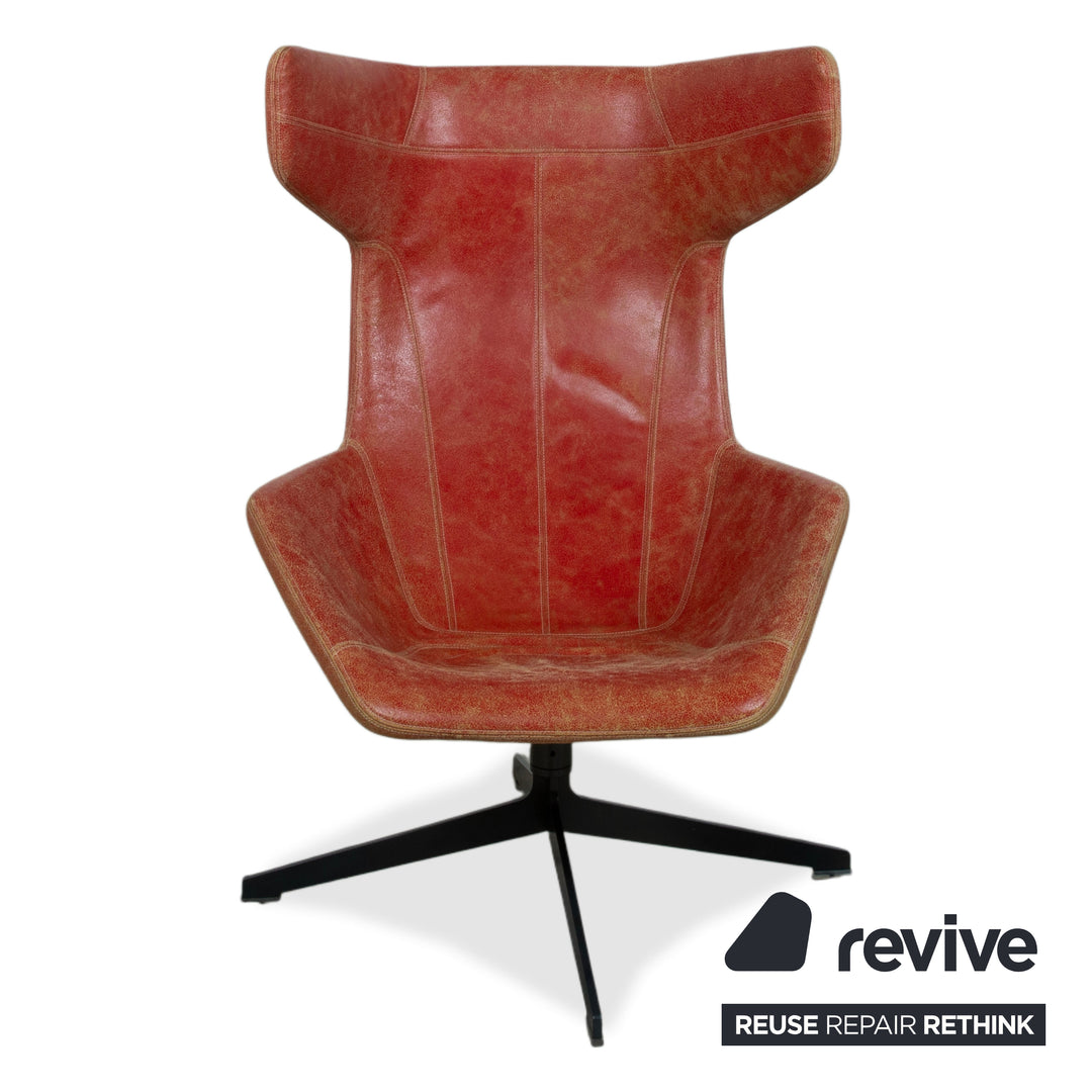 Moroso Take A Line For A Walk 389 Leder Sessel Rot inkl. Hocker von Alfredo Häberli