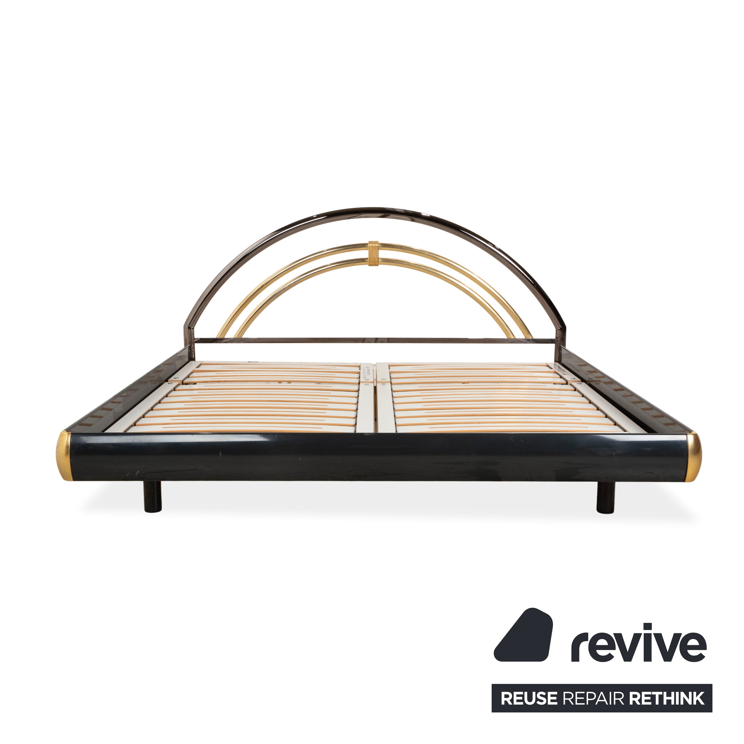 Musterring double bed, metal with slatted frame, black and gold