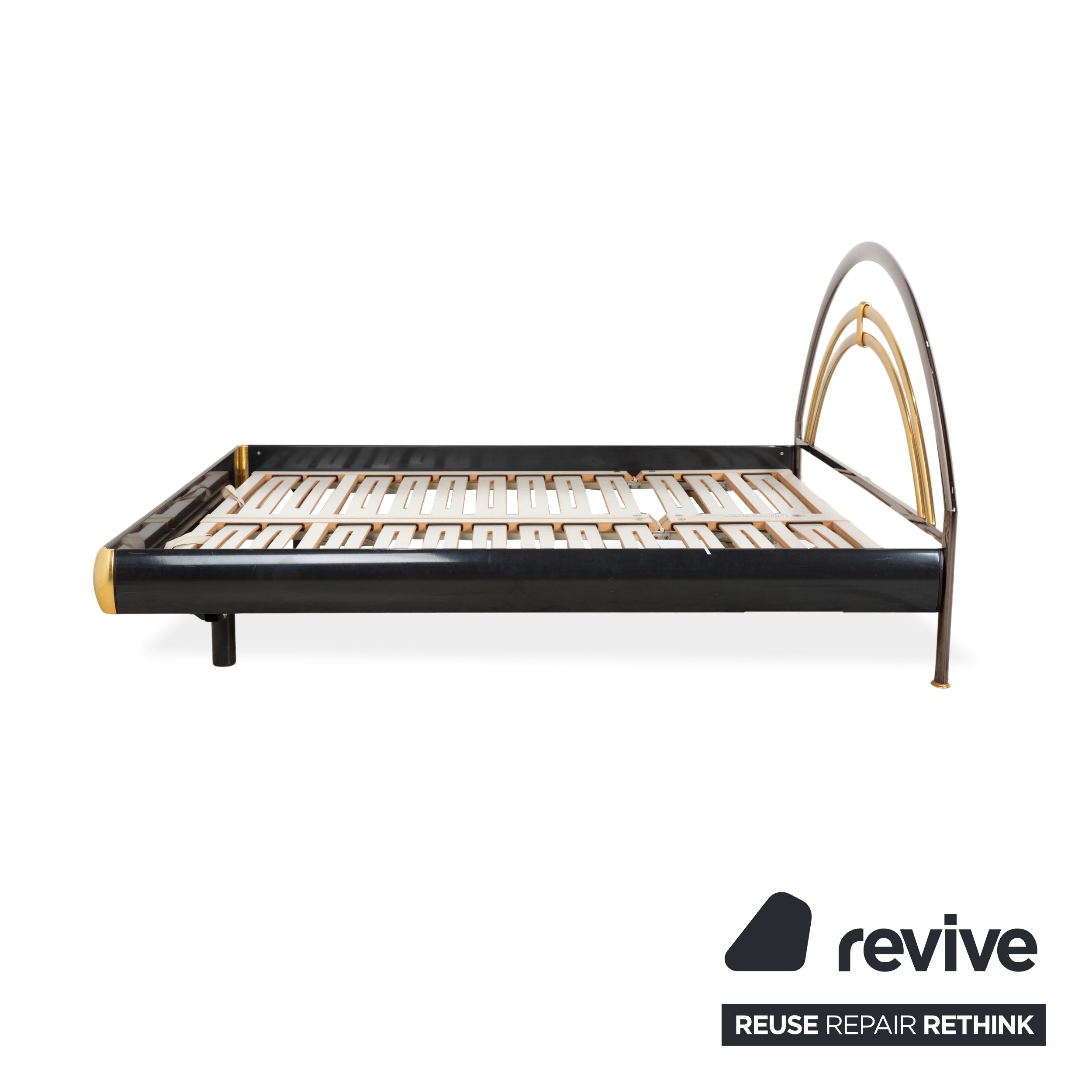 Musterring double bed, metal with slatted frame, black and gold