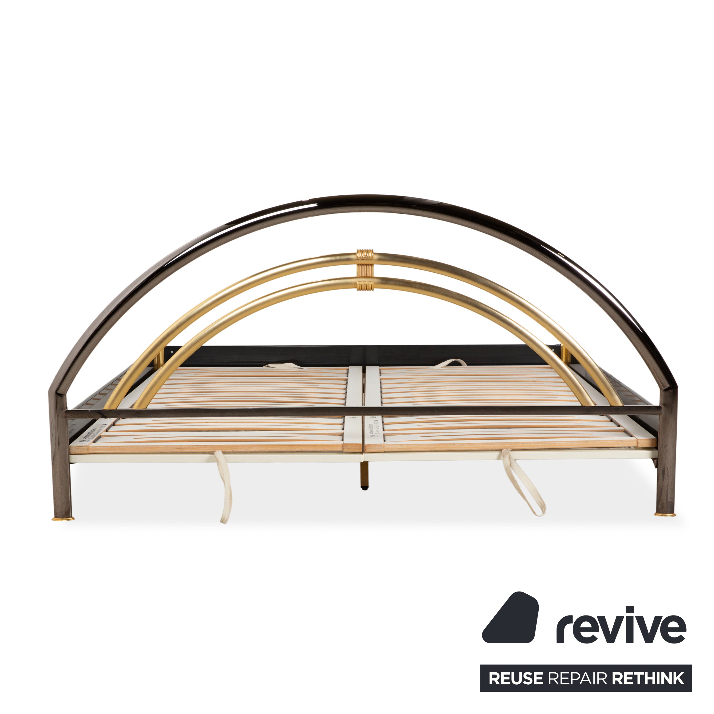 Musterring double bed, metal with slatted frame, black and gold