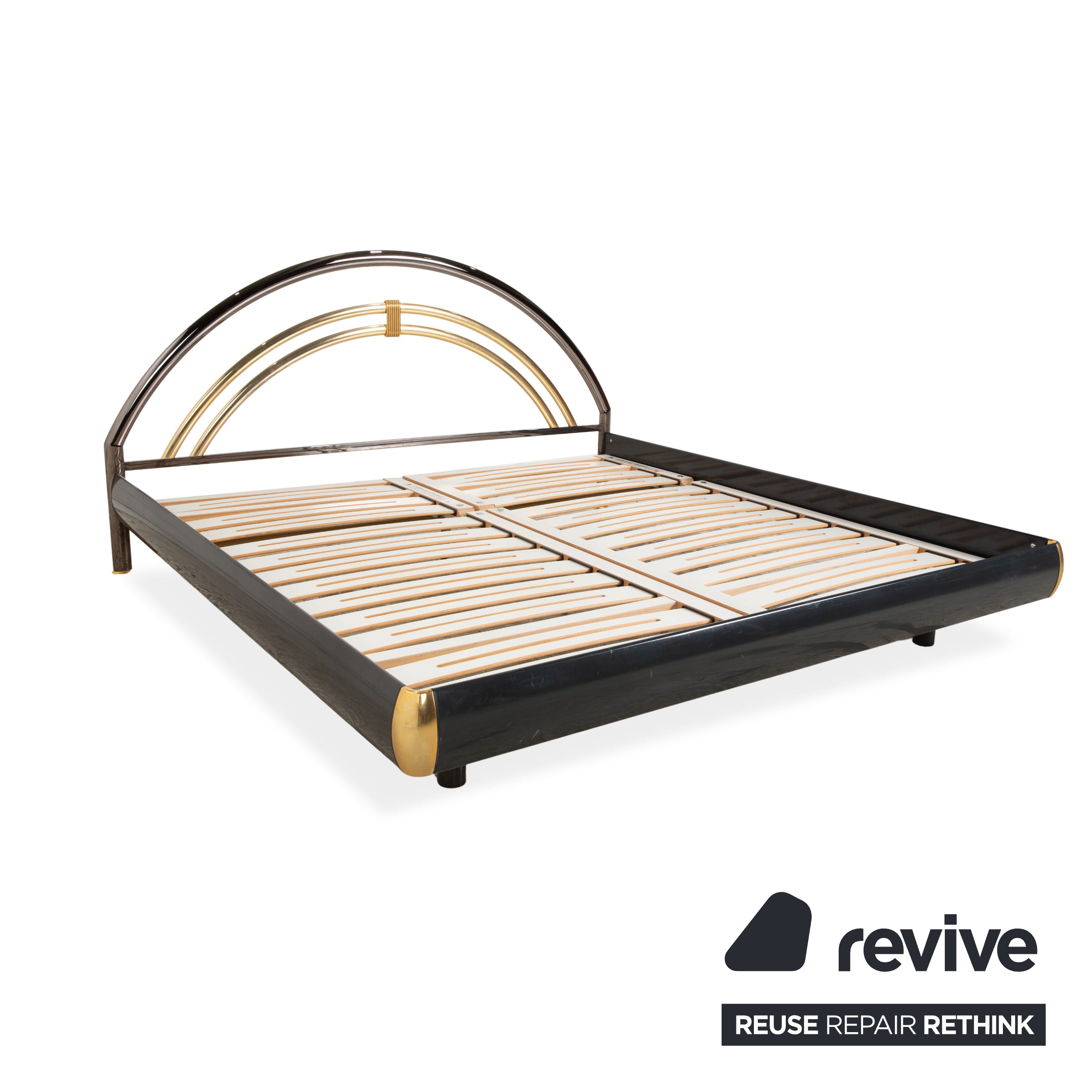 Musterring double bed, metal with slatted frame, black and gold