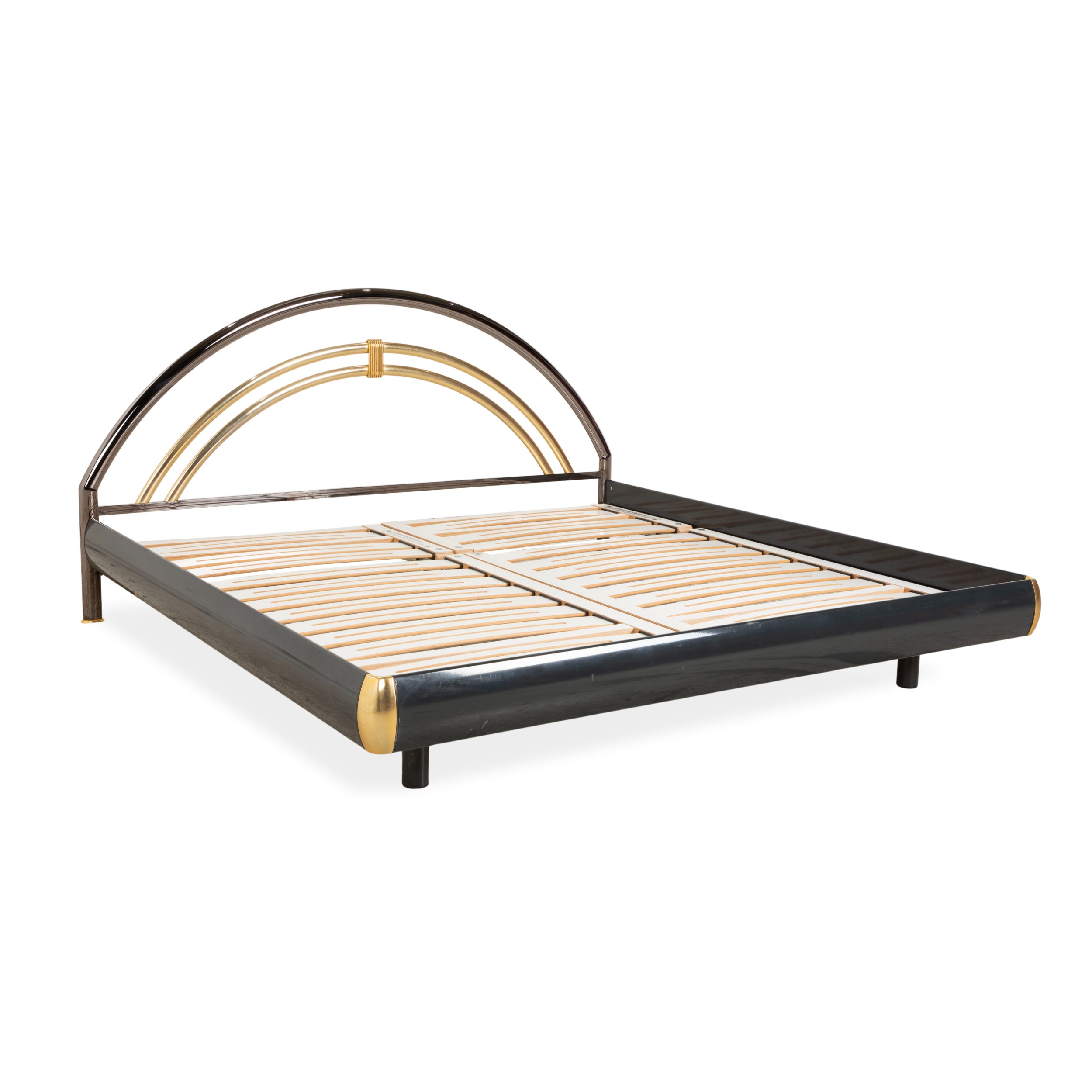 Musterring double bed, metal with slatted frame, black and gold