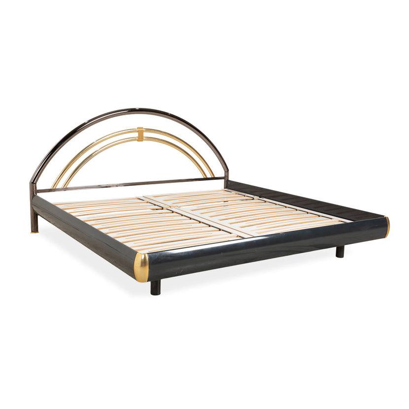 Musterring double bed, metal with slatted frame, black and gold