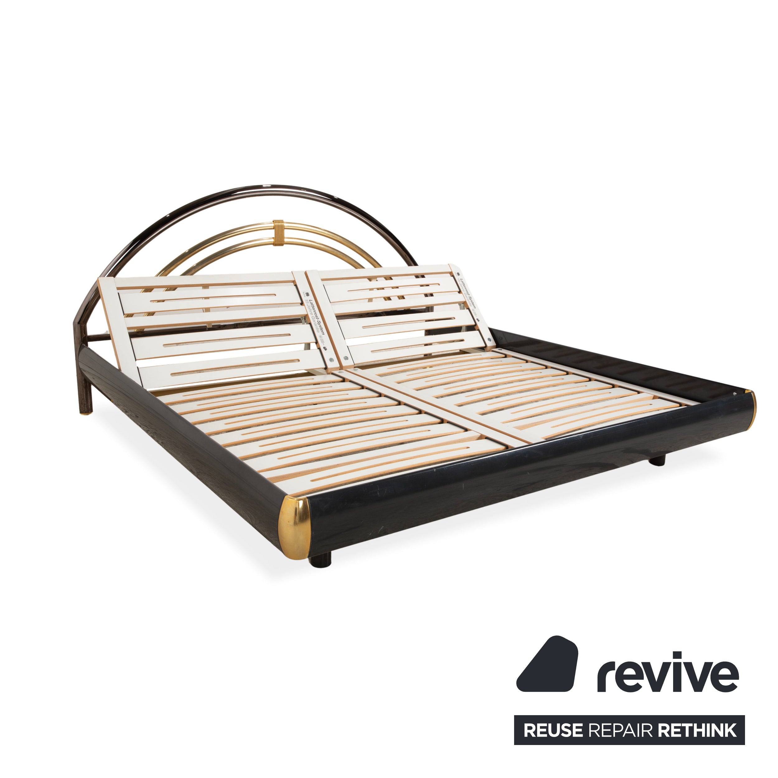 Musterring double bed, metal with slatted frame, black and gold
