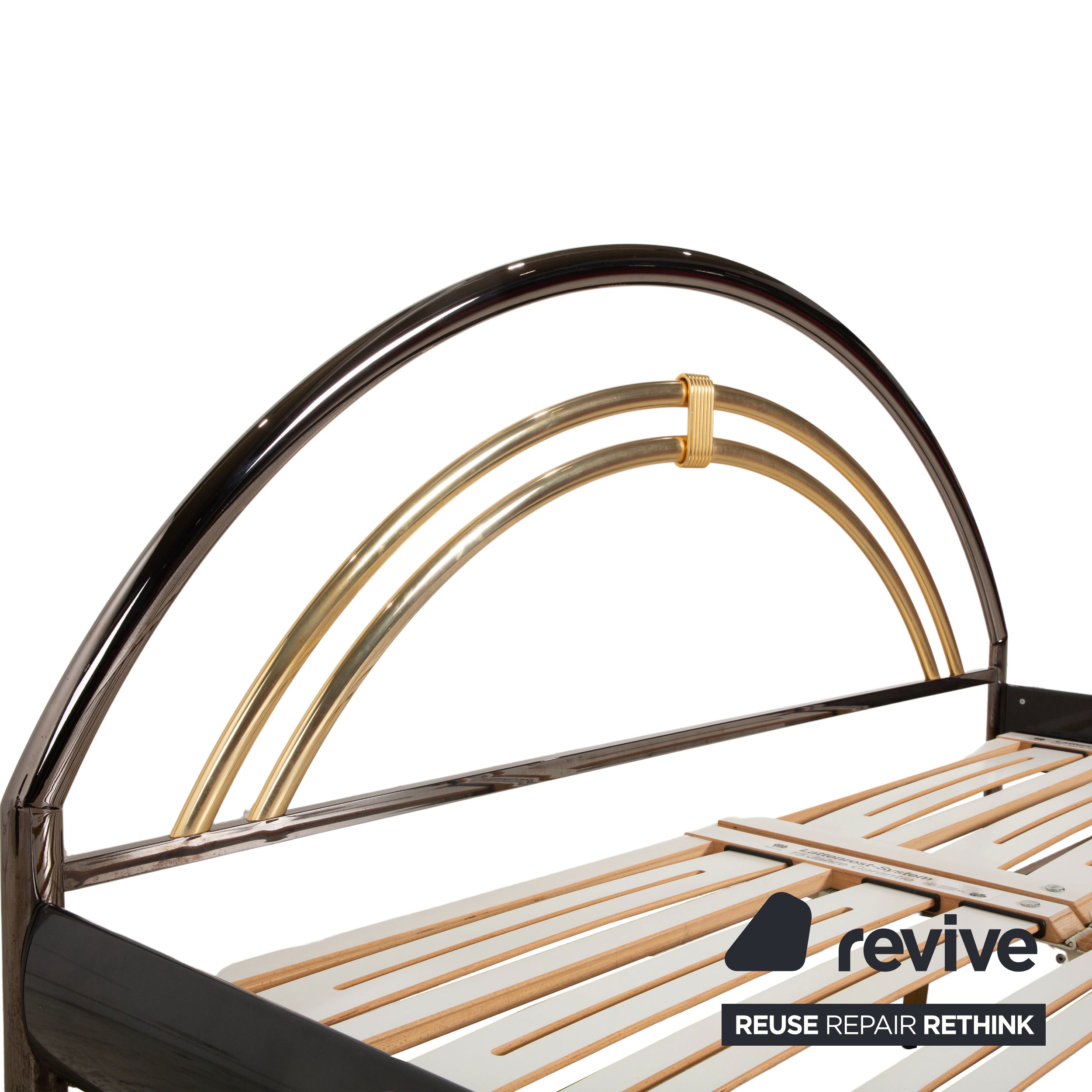 Musterring double bed, metal with slatted frame, black and gold
