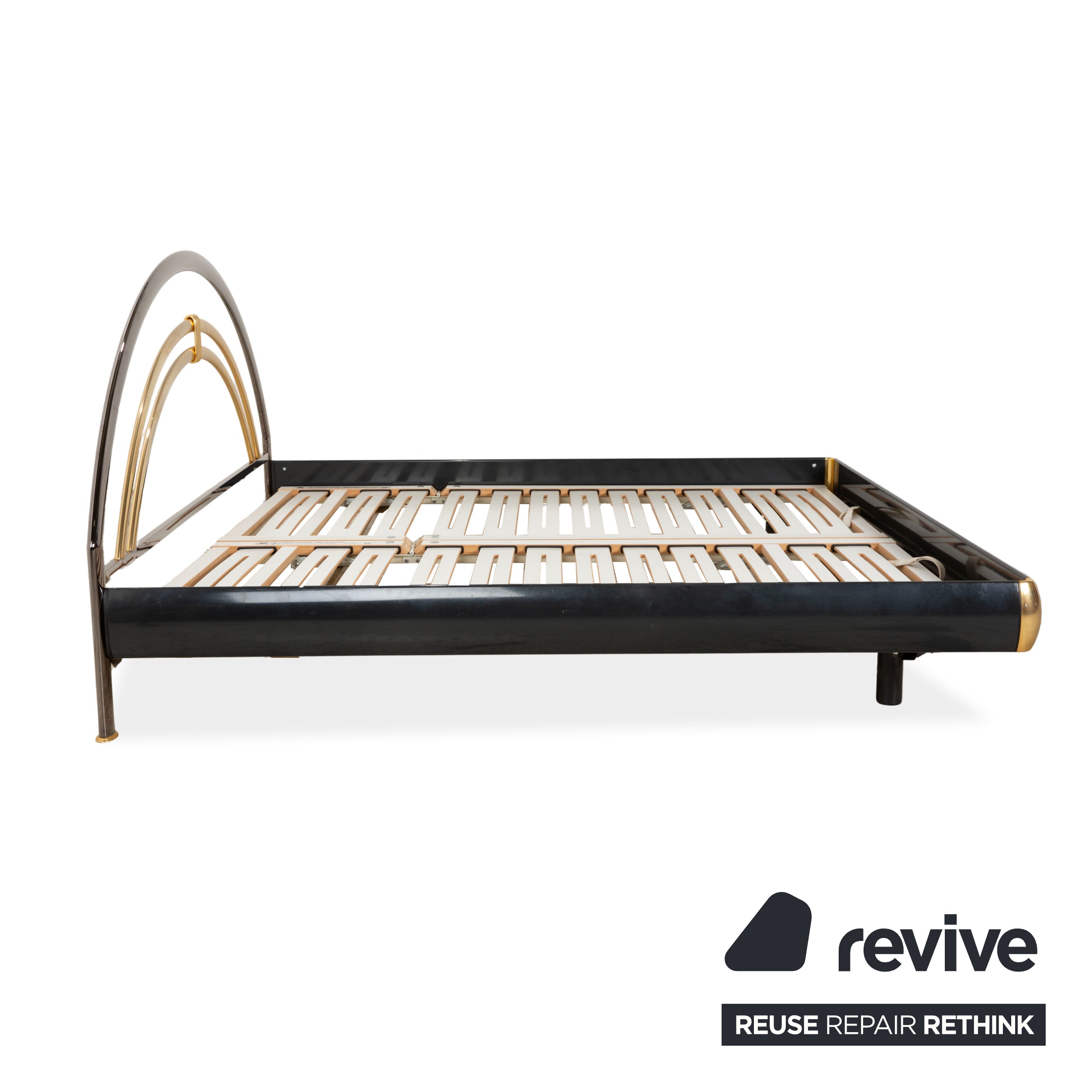 Musterring double bed, metal with slatted frame, black and gold