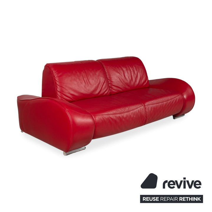 Musterring Garnitur Leder Zweisitzer Hocker Rot Sofa Couch manuelle Funktion