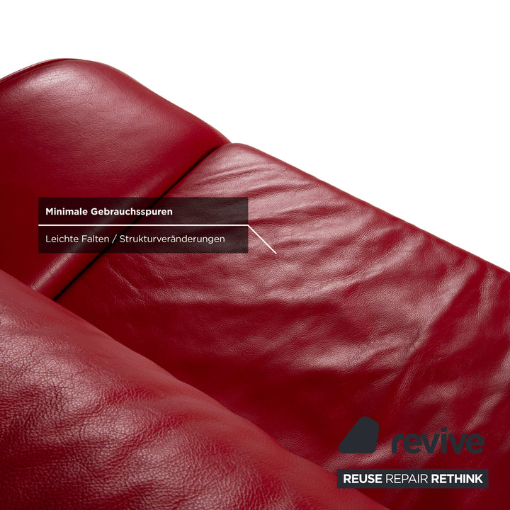 Musterring Garnitur Leder Zweisitzer Hocker Rot Sofa Couch manuelle Funktion