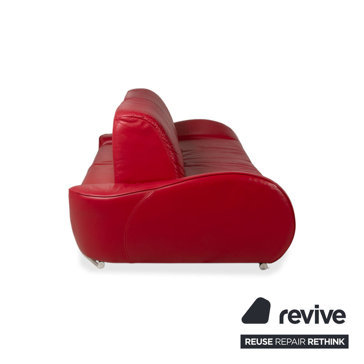 Musterring Garnitur Leder Zweisitzer Hocker Rot Sofa Couch manuelle Funktion