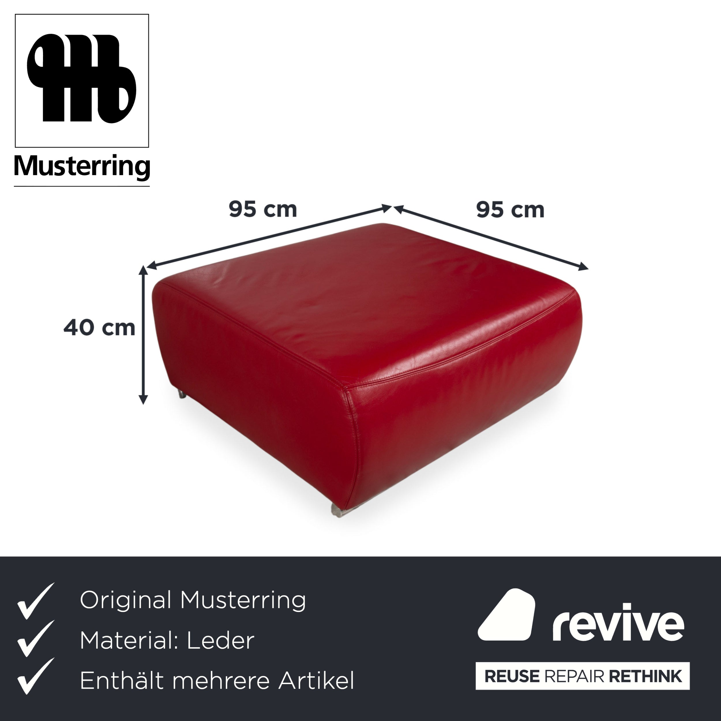 Musterring Garnitur Leder Zweisitzer Hocker Rot Sofa Couch manuelle Funktion