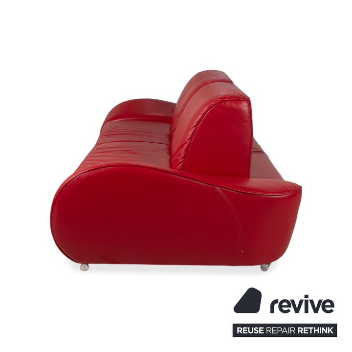 Musterring Garnitur Leder Zweisitzer Hocker Rot Sofa Couch manuelle Funktion