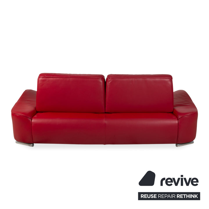 Musterring Garnitur Leder Zweisitzer Hocker Rot Sofa Couch manuelle Funktion