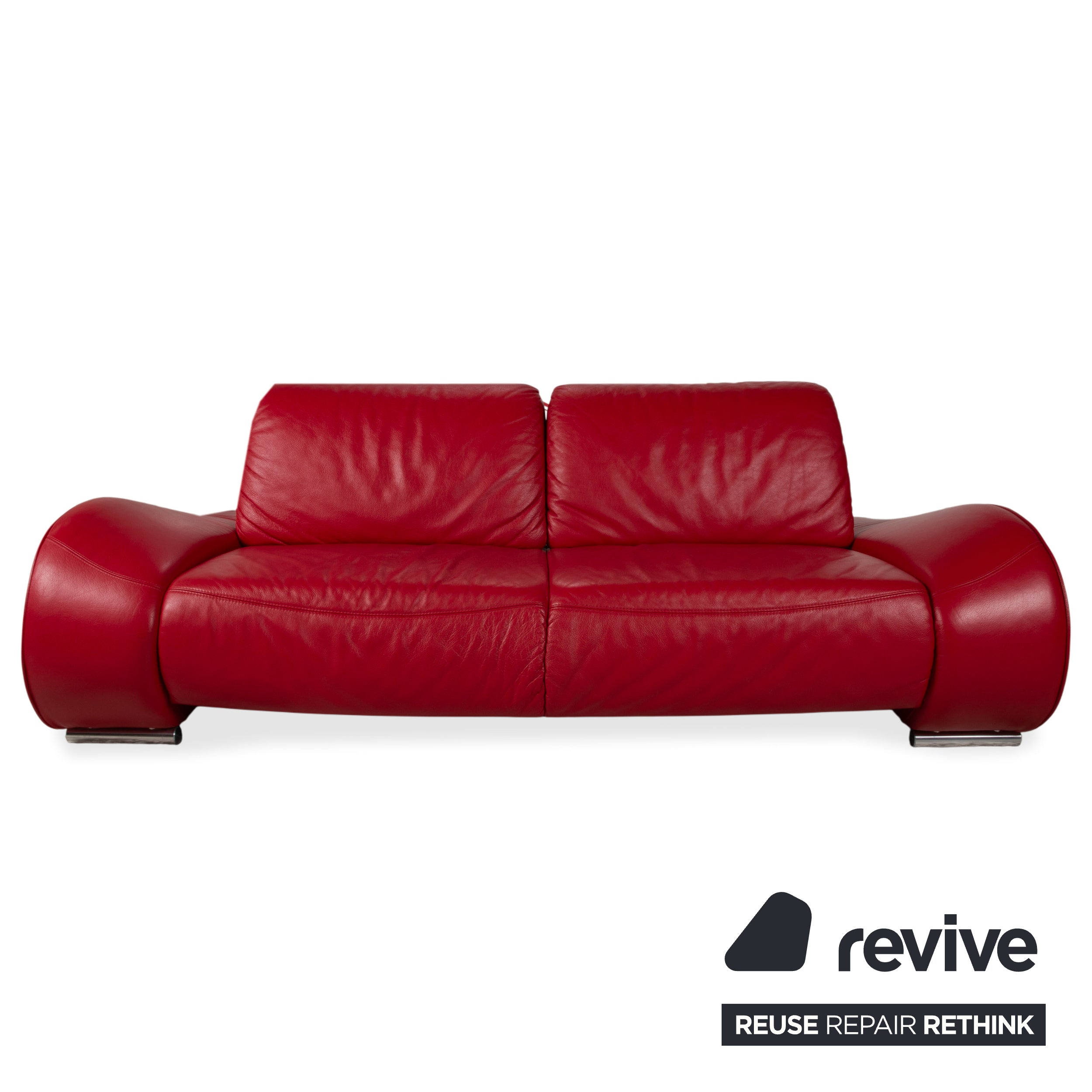 Musterring Garnitur Leder Zweisitzer Hocker Rot Sofa Couch manuelle Funktion