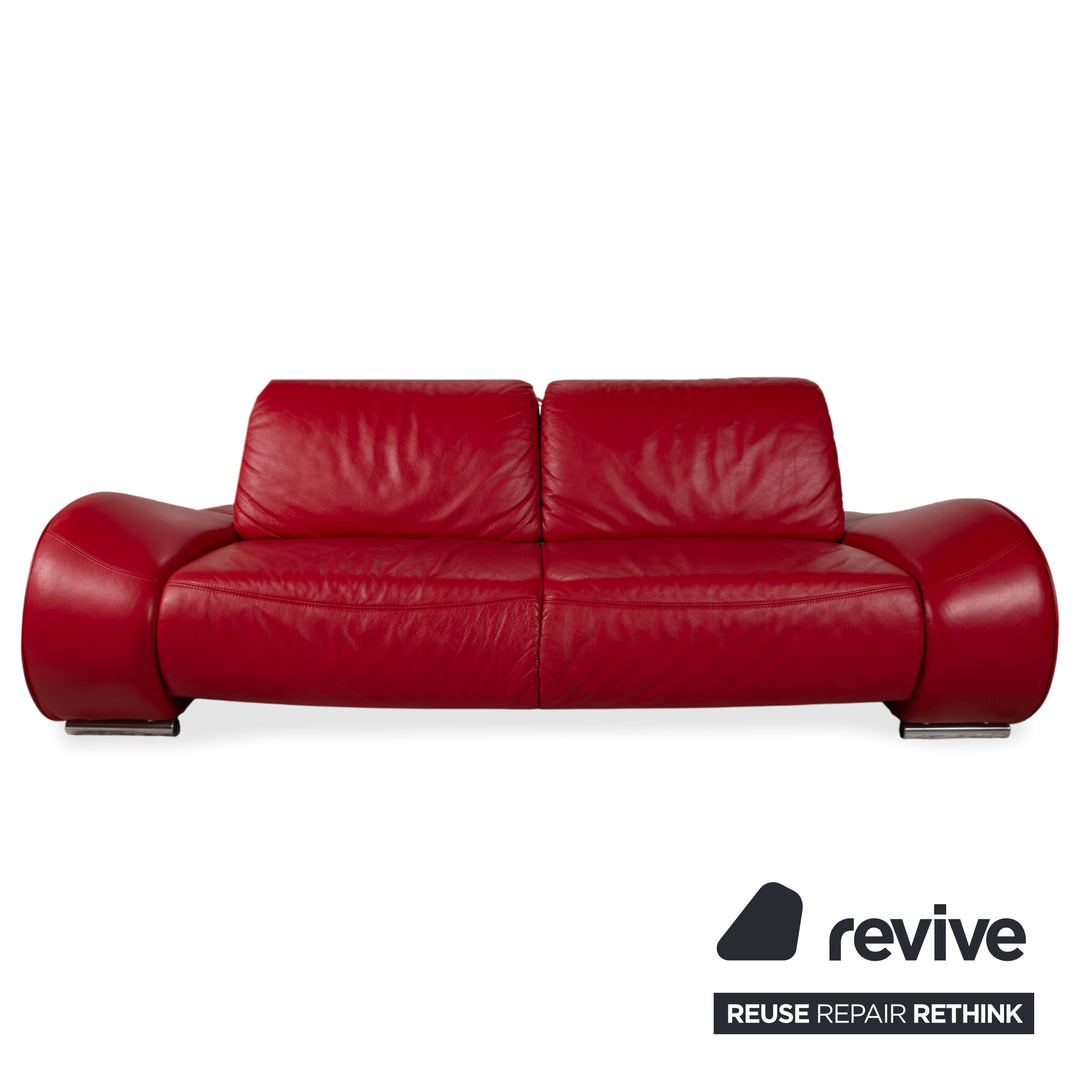 Musterring Garnitur Leder Zweisitzer Hocker Rot Sofa Couch manuelle Funktion