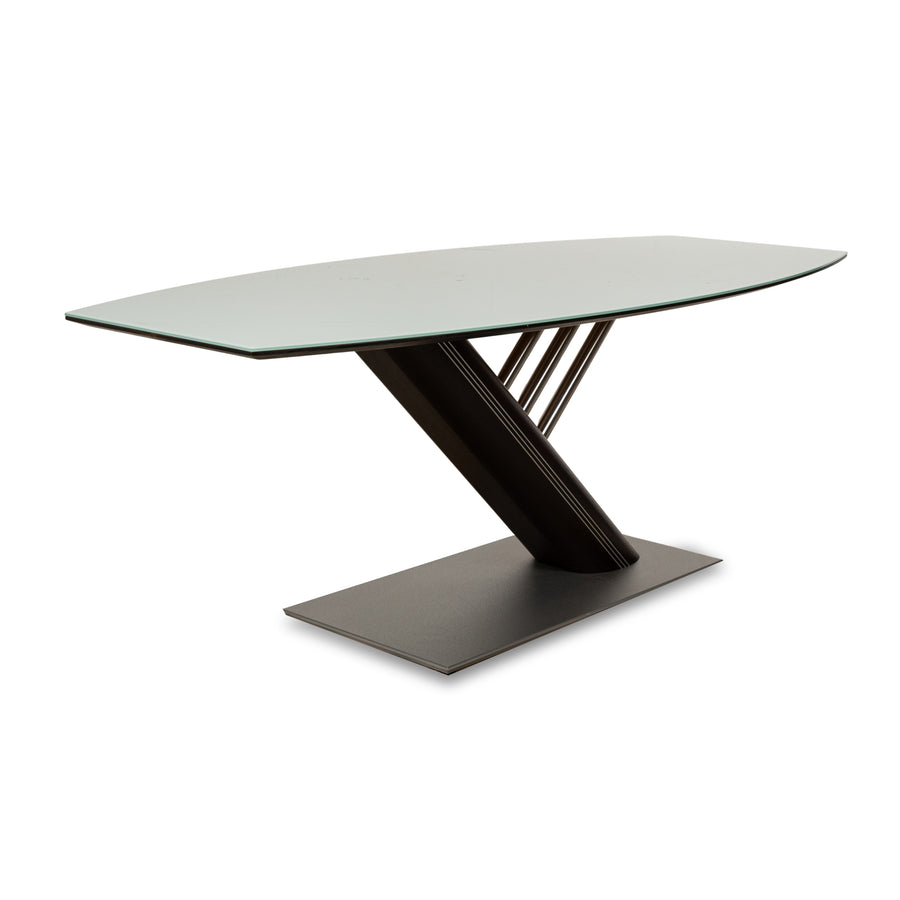 Échantillon table à manger en verre anneau argent 195 x 95 x 75 cm