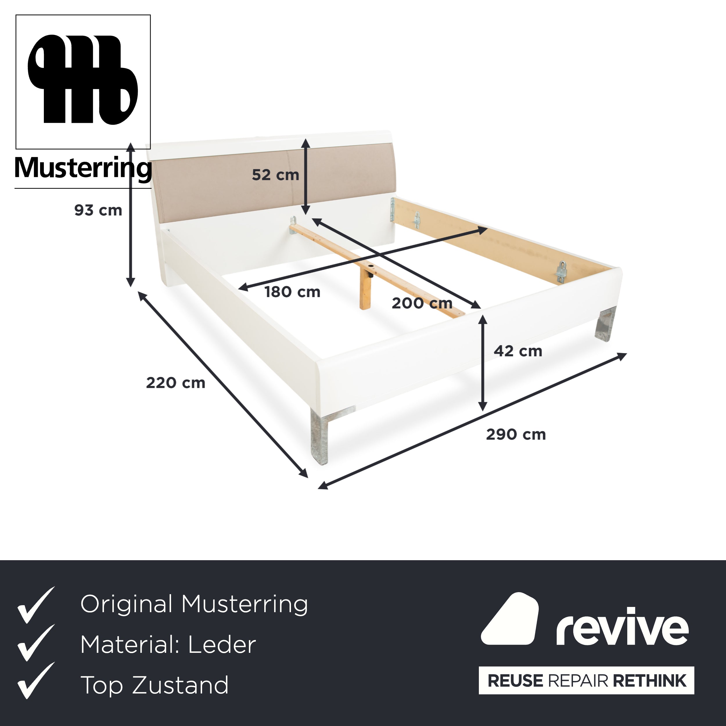 Musterring Holz Leder Bett Beige 180x200