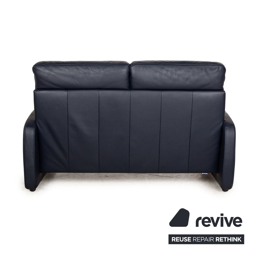 Musterring Leather Three Seater Blue Black Sofa Couch Manual Function