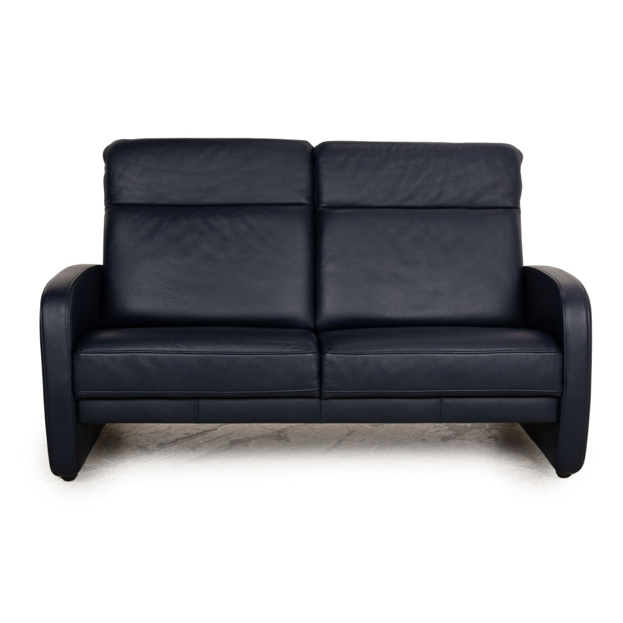 Musterring Leather Three Seater Blue Black Sofa Couch Manual Function