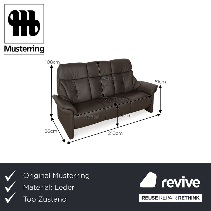 Musterring Leather Three Seater Brown Sofa Couch