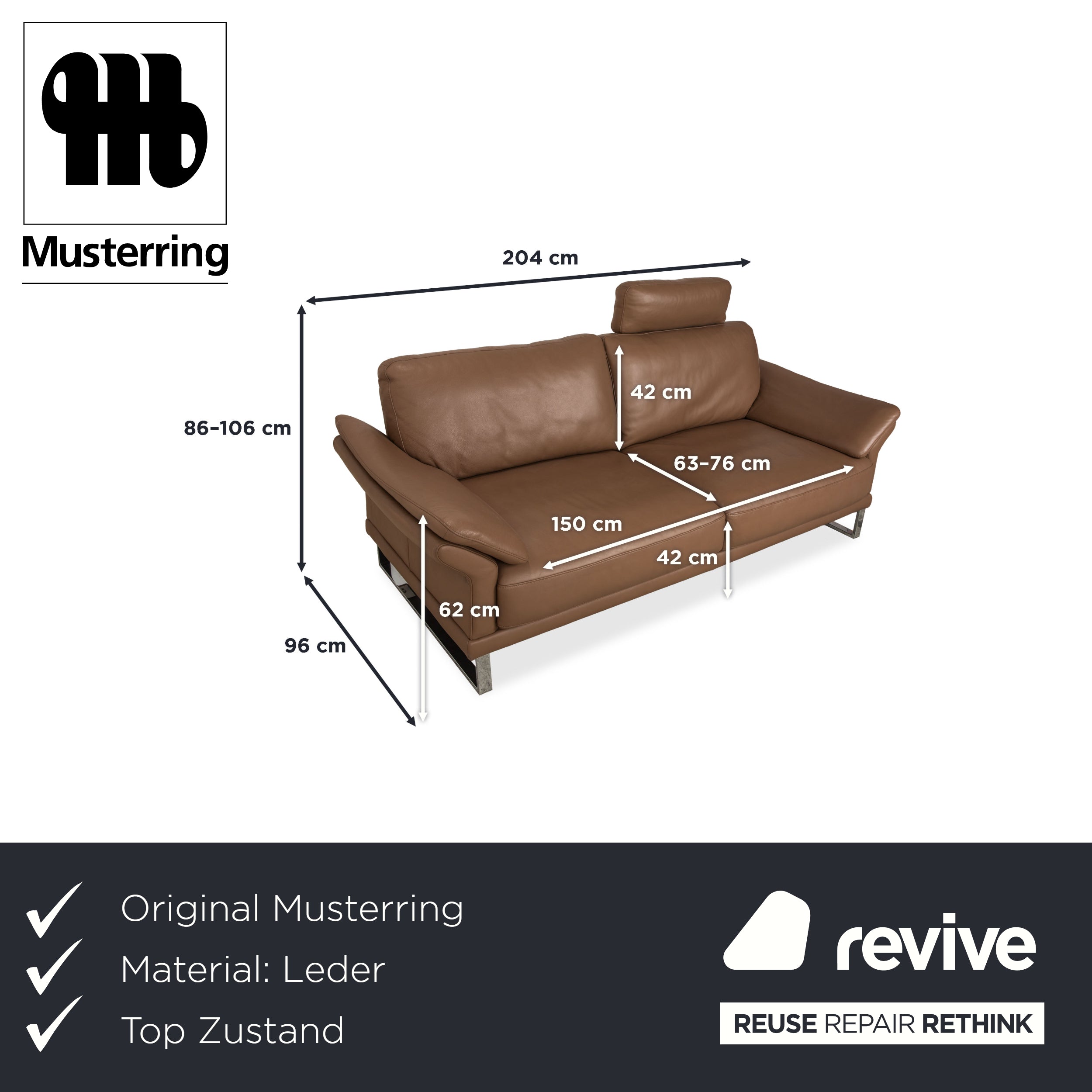 Musterring Leder Dreisitzer Braun Taupe Sofa Couch manuelle Funktion