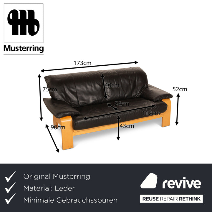 Musterring Leather Three-Seater Black Sofa Couch