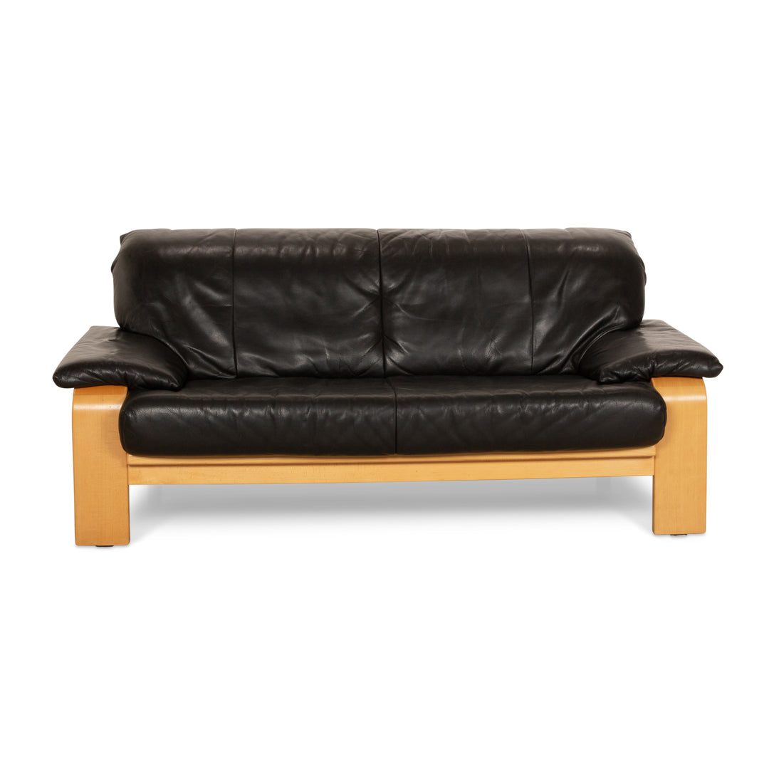 Musterring Leather Three-Seater Black Sofa Couch