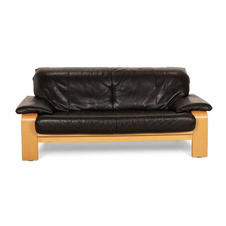 Musterring Leather Three-Seater Black Sofa Couch